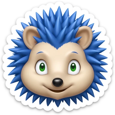 Blue anthropomorphic hedgehog, spiky hair, large green eyes, confident smile. sticker