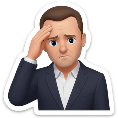 a worried amercan man and hand on forehead sticker