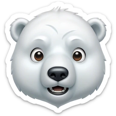 Cinematic Comical Polar Bear Portrait Emoji, Head tilted dramatically with an exaggeratedly shocked expression, featuring a robust, snowy build with wide, comically expressive eyes full of humorous disbelief, Simplified yet hilariously expressive features, highly detailed, glowing with a slightly sassy polar glow, high shine, dramatic yet playful, stylized with an air of quirky arctic attitude, soft glowing outline, capturing the essence of a meme-worthy polar bear that appears ready to side-eye its way into viral fame! sticker