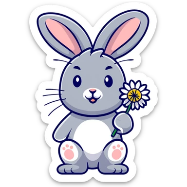 bunny holding a dandelion in the breeze, gentle spring vibe, soft pastel colors, transparent background sticker