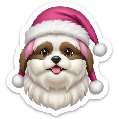 one little all white shih tzu with pink santa hat and one white and black havanese with red santa hat sticker