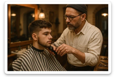 sartaroshxonada ishlayotgan o'smirin bola soch olayapti sticker