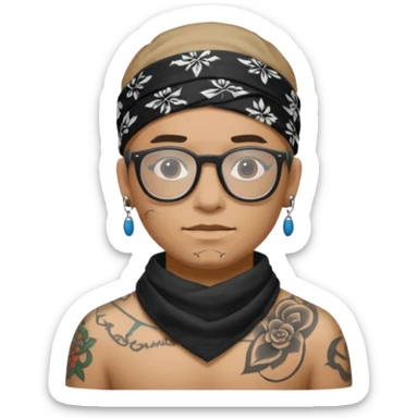 character with bandana and glasses and tattoed sticker