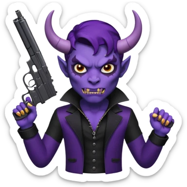 Diablo morado garrando dos pistolas  sticker