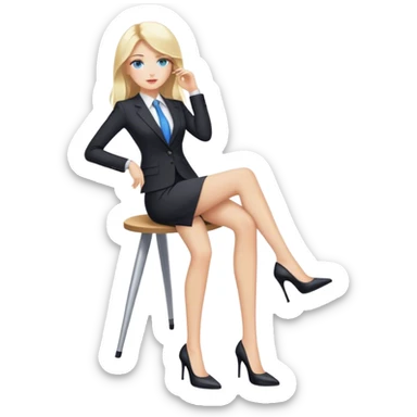 A blond girl blue eyes, Business Outfit, wearing black high heels, Whole body  sticker