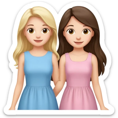 pride and prejudice happy blonde girl in light blue dress and long haired brunette girl in light pink dress sticker