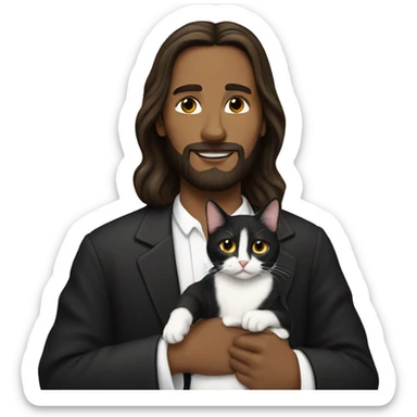 Jesus holding a tuxedo cat sticker