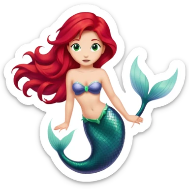 minimal Ariel mermaid with red hair and green tail, extremely simple sticker