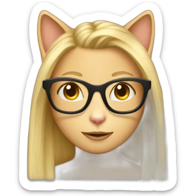 Long Blonde hair female cat with glasses sticker