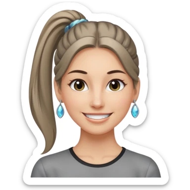 A cool woman with long hair tied in a ponytail, sparkling gray eyes, and smooth, fair skin; very beautiful. sticker