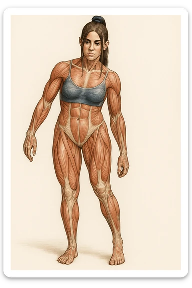 Anatomical style illustration inspired by the photo showing one leg visibly smaller and less hypertrophic than the other, highlighting the muscular difference between the legs, anatomical style, variant 8. sticker