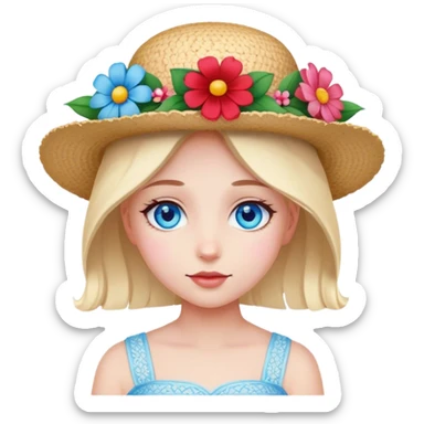 girl in a flower hat with blue eyes  sticker