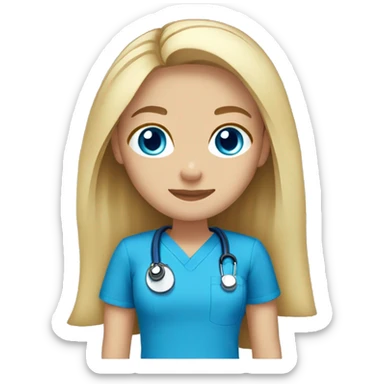 Blonde girl blue eyes long hair blue scrubs  sticker