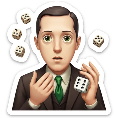 writer Lovecraft throwing dice, surprised expression sticker