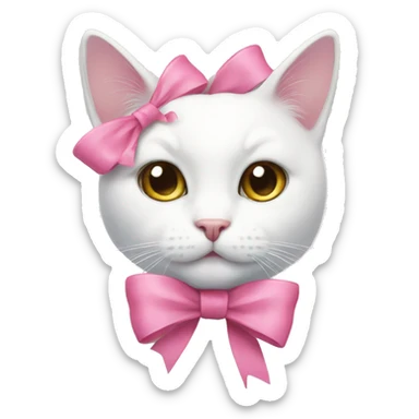 White cat with pink bow sticker