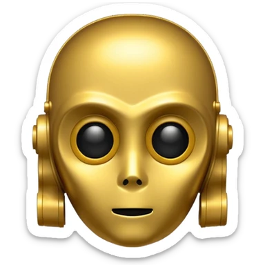 small round C3PO emoji icon, metallic gold, simple face sticker