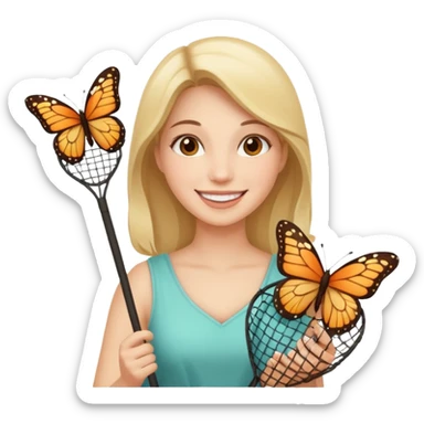 woman holding butterfly net sticker