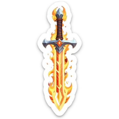 fire guardian sword object icon, flaming blade, glowing lava runes, ember sparks, fantasy weapon, 3D cartoon, mobile game icon style, centered, clean background, no text, no watermark
 sticker
