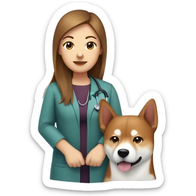  Beagle and Shiba Inu dog cuddle pediatrician woman with medium long  brown hair  sticker
