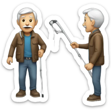 an old man with a crutch sticker