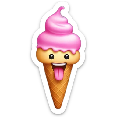 Pink Ice cream with a face, tongue out sticker