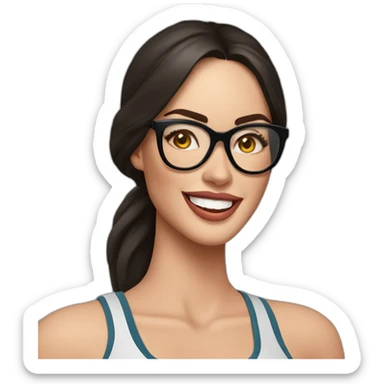 Megan Fox sonriente con lentes y ropa deportiva sticker