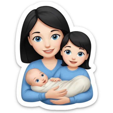 mom holding newborn baby girl with blue eyes white skin and black hair and white skin newborn girl bab white skin black hair sticker