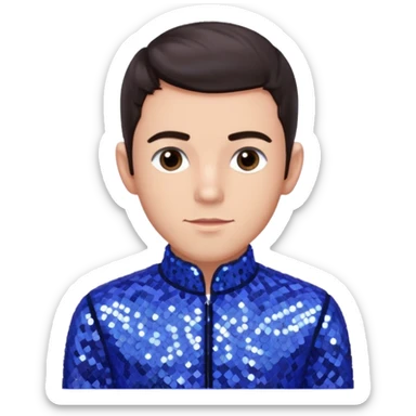 Jonathan Bailey with dark brown hair, perwinkle sequin outfit sticker