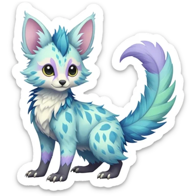 Feral Rare Fantasy pastel tropical Vernid-Trico-species by LiLaiRa, random markings, tufted tail, tufted ears, full body sticker