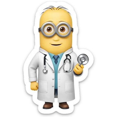 yellow minion character wearing doctor coat and stethoscope sticker