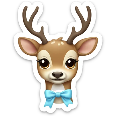 Cute cream and brown Deer with a baby blue bow sticker
