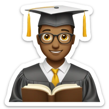 a smart white man with graduation hat happily reading book sticker