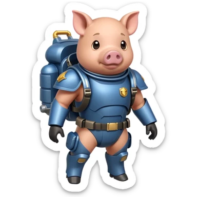 pig with Helldiver armor, jetpack on back, determined expression sticker