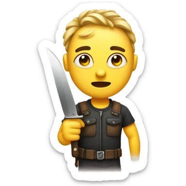 runder gelber emoji mit weit aufgerissenen augen und messer in einer hand sticker