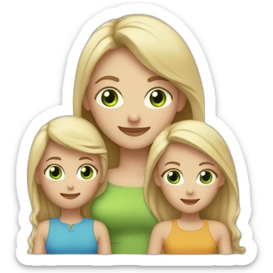 4 people Family . blond girl green eyes, dad (with no hair), mom (long blond hair) and sister with brown hair hud each other sticker
