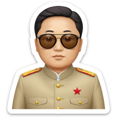 Middle aged comrade Kim Jung Il wearing mao suit and large sunglasses sticker