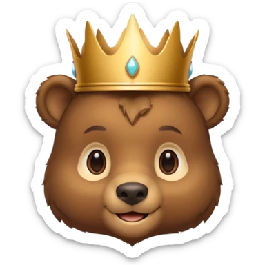 Bear Prince – brown bear cub with a shiny bronze crown, gentle smile. sticker