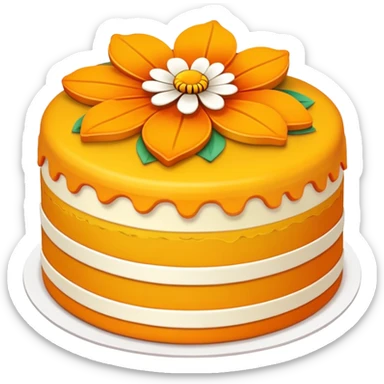 Double Ninth Festival Chongyang cake with layers and flower decorations, simplified emoji style with bold outlines and bright colors, cartoon style traditional autumn pastry sticker