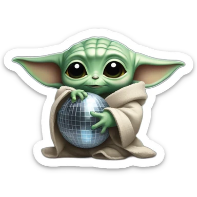 Baby yoda hugging a disco ball sticker