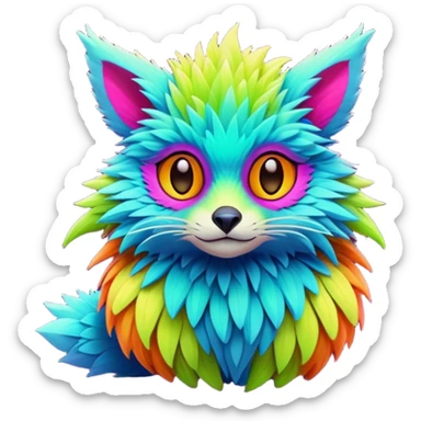 lush warm-colored modern colorful neon-colored Fakémon-Trico-creature sticker