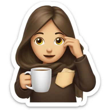 girl putting her head into a coffee cup sticker