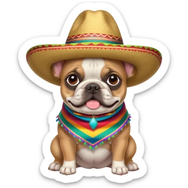 French bull dog wearing a Mexican hat and clothes  sticker
