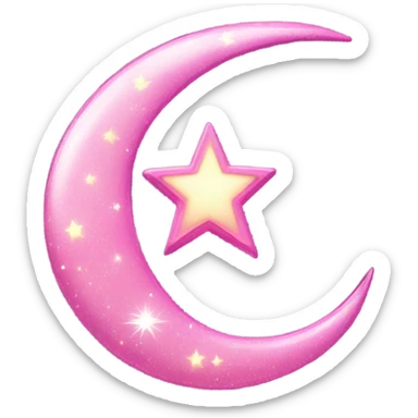 Pink sparkly crescent moon with star lights dangling  sticker