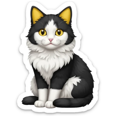 A black colored bicolor cat emoji with yellow eyes full body sticker
