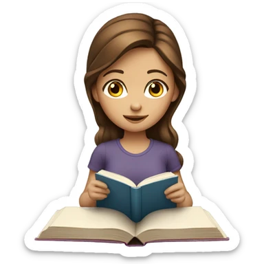 girl with blue eyes brown hair reading book sticker