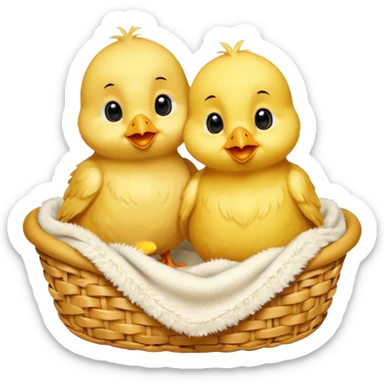 Two baby chicks cuddling in bed sticker