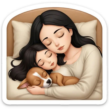 Girl black hair sleeping with brown longhair chiuaua sticker