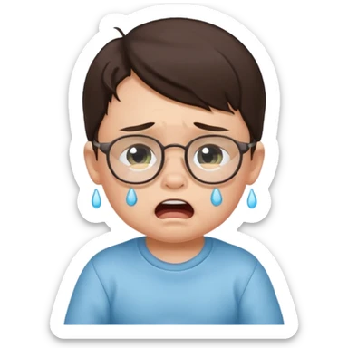 brunette baby boy crying with glasses sticker