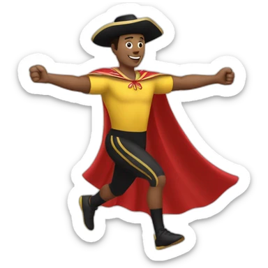 a runner. with the posture of open arms greeting the public. in one arm he carries a bullfighter's cape sticker