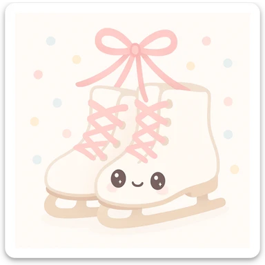 white ice skates with pink ribbon tied, soft and cute, pastel colors sticker